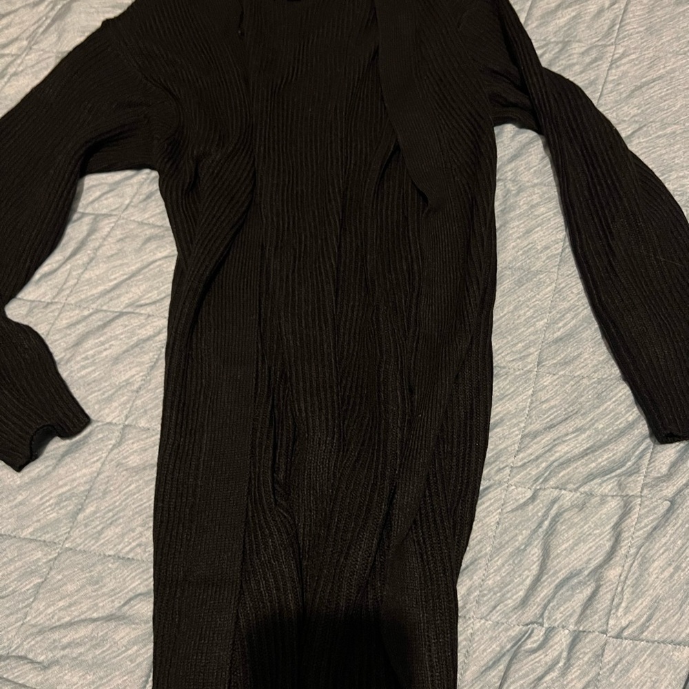 Ambiance Black Ribbed Knit long cardigan